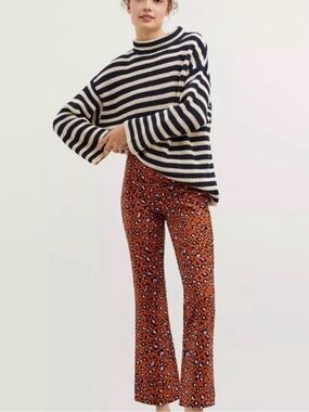 Maeve by Anthropologie Leopard Print Kick Flare Crop Pants